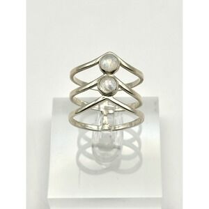 Rainbow Moonstone Triple Band Sterling Silver Ring Size 10